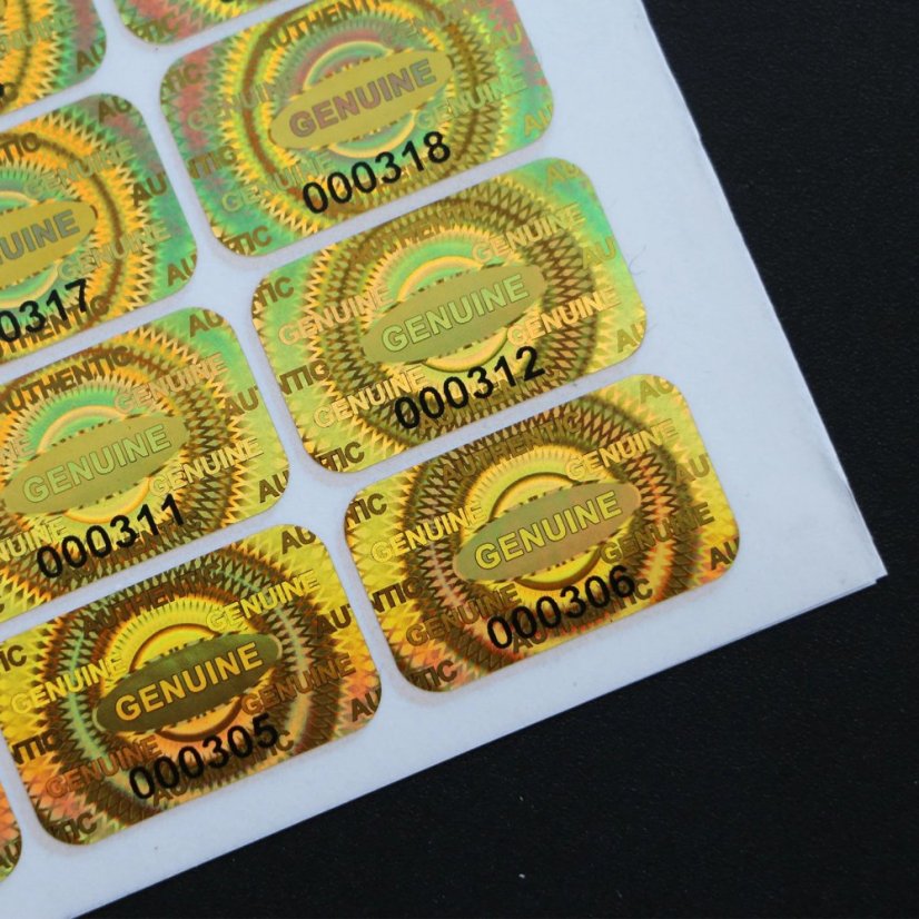Holografické bezpečnostní nálepky (pečeť), 25x15mm, zlaté, arch 60ks