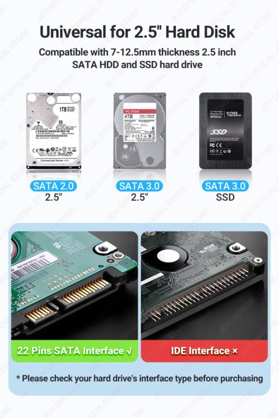 JEYI 2,5" na 3,5" SSD HDD adaptér pevného disku