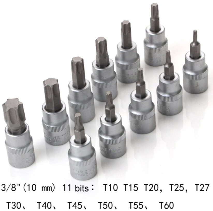 Sada 34-dílná bitů Torx, hvězdicových nástrčných klíčů E-Torx a hvězdicových nástrčných klíčů Plum Blossom (pentalobe)