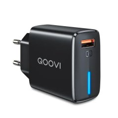 QOOVI 18W USB síťová nabíječka QC 3.0, 5V 3A, 240V, černá