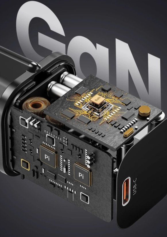 Toocki 20W nabíječka GaN USB C Quick Charge 3.0 s kabelem 1m USB C - USB C, černá