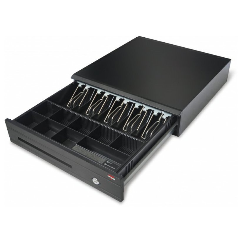 Pokladní zásuvka VIRTUOS C425C, černá, kovové držáky bankovek, s kabelem RJ12 24V, konektor RJ50, 9-24V