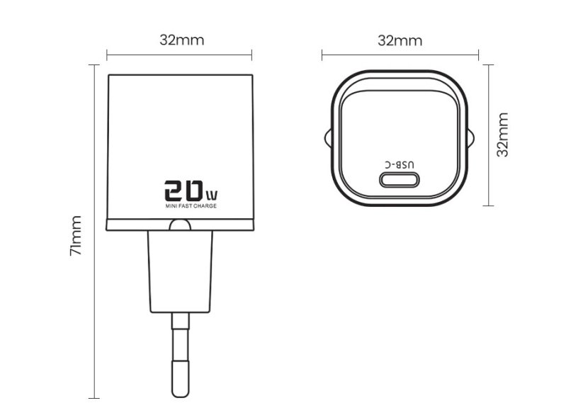 Toocki 20W nabíječka GaN USB C Quick Charge 3.0 s kabelem 1m USB C - USB C, černá
