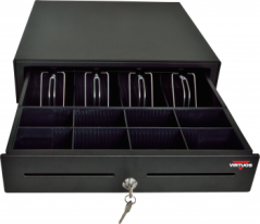 Pokladní zásuvka VIRTUOS S-410C, černá, s kabelem, kovové držáky bankovek