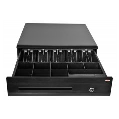 Pokladní zásuvka VIRTUOS C425C, černá, kovové držáky bankovek, s kabelem RJ12 24V, konektor RJ50, 9-24V