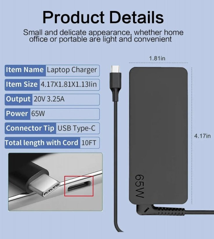 Reletech 65W USB-C napájecí adaptér pro Lenovo, HP