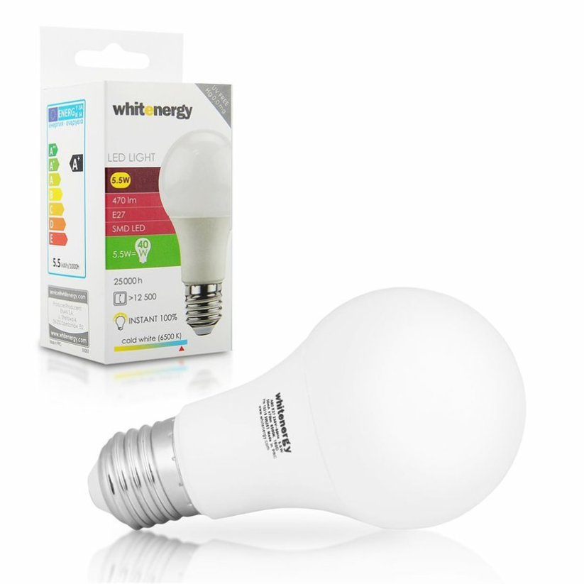 Whitenergy LED žárovka SMD2835 A60 E27 5,5W bílá mléčná studená