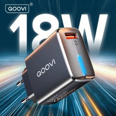 QOOVI 18W USB síťová nabíječka QC 3.0, 5V 3A, 240V, černá