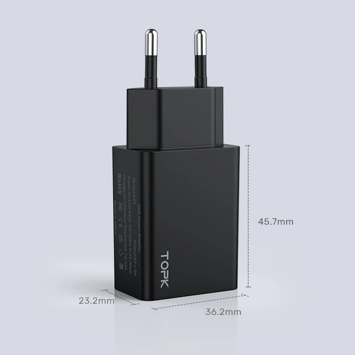 TOPK USB nabíječka 5V 2A, černá