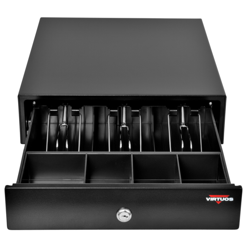 Pokladní zásuvka VIRTUOS mikro EK-300C, černá, s kabelem, kovové držáky bankovek