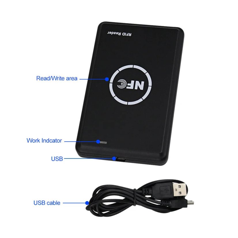 NFC smart card Reader/Writer, RFID, 125KHz, 13.56MHz, USB programmer