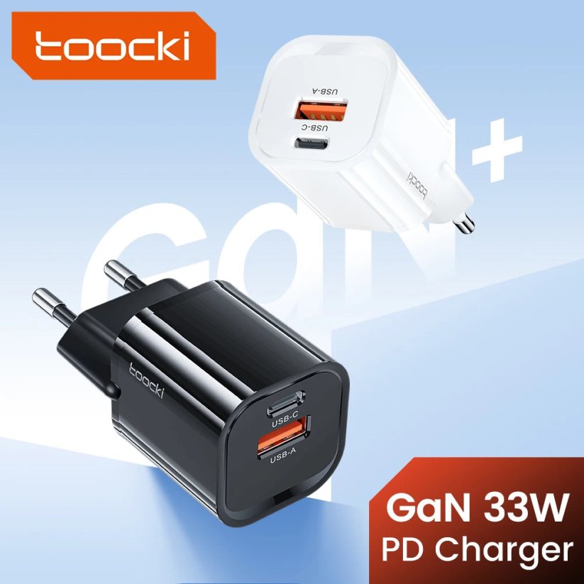 Toocki 33W nabíječka GaN USB C a USB A Quick Charge 3.0, černá