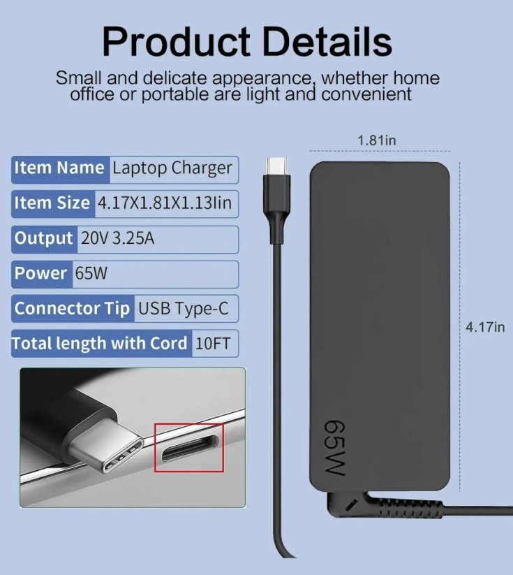 Reletech 65W USB-C napájecí adaptér pro Lenovo, HP