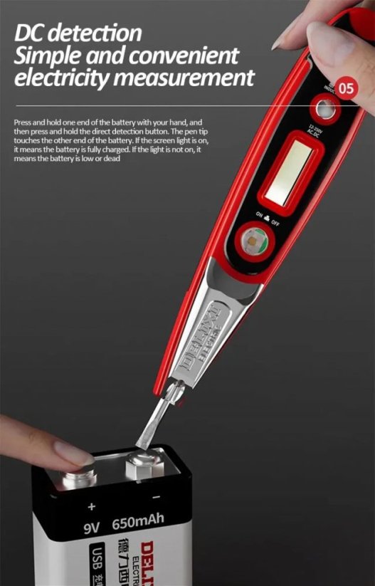 DELIXI ELECTRIC testovací pero 12-220V s displejem a světlem