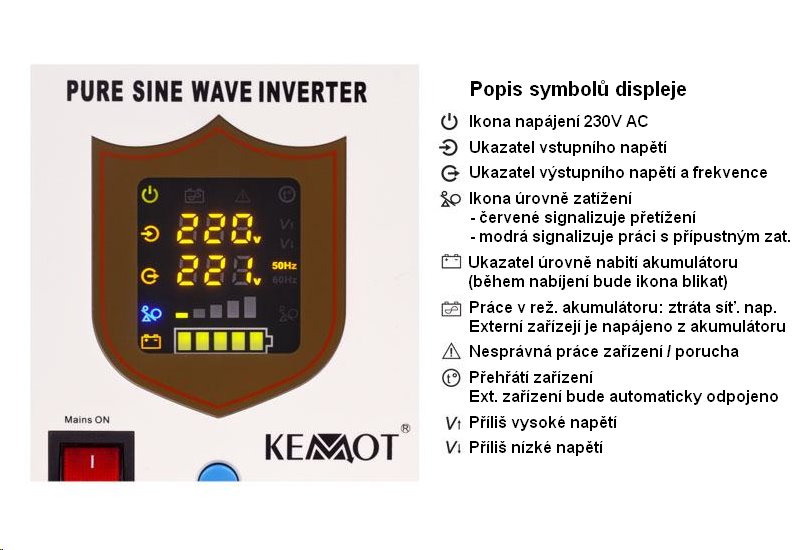 KEMOT PROsinus-500 záložní zdroj, 500 VA / 300W, 12V