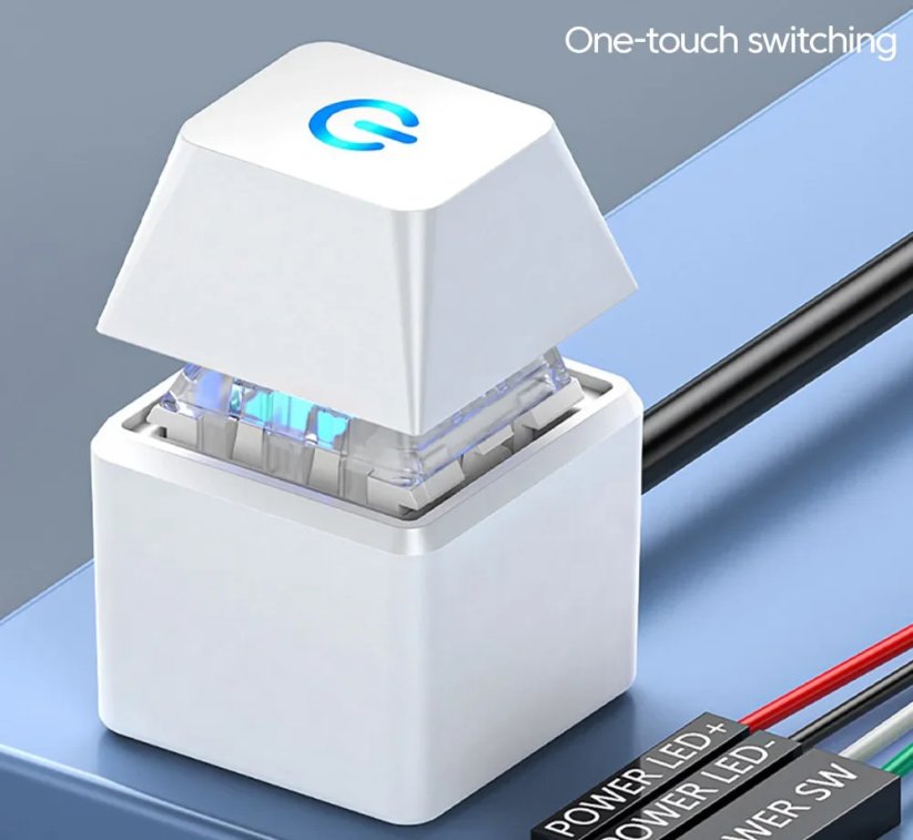 POWER BUTTON zapínací tlačítko externí pro stolní PC, barevné LED podsvícení, bílé