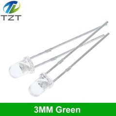 TZT F3 Ultra Bright 3mm LED dioda, čirá, kulatá, zelená