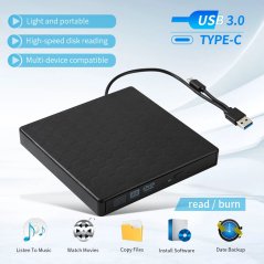 AMMTOO Externí DVD jednotka USB A/USB C 2.0/3.0, přenosná