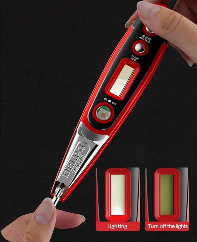 DELIXI ELECTRIC testovací pero 12-220V s displejem a světlem