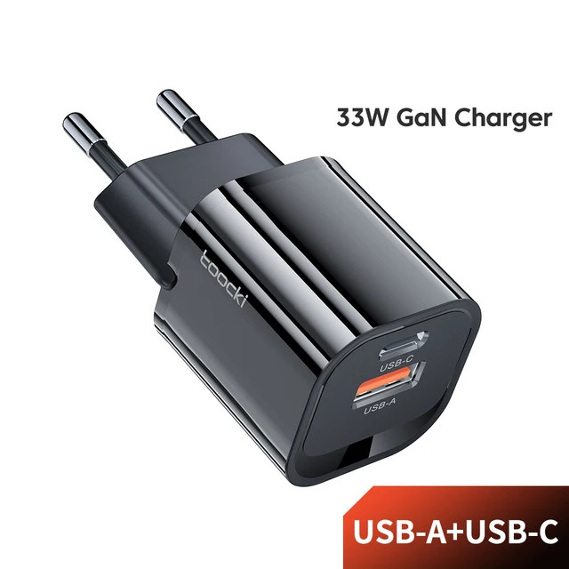 Toocki 33W nabíječka GaN USB C a USB A Quick Charge 3.0, černá