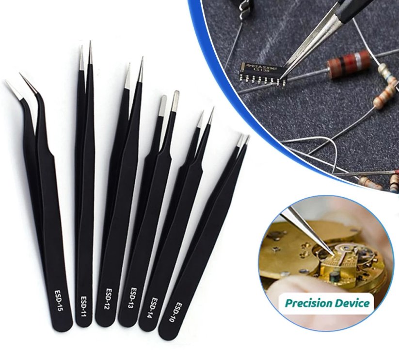 ESD antistatické pinzety - sada 6 kusů