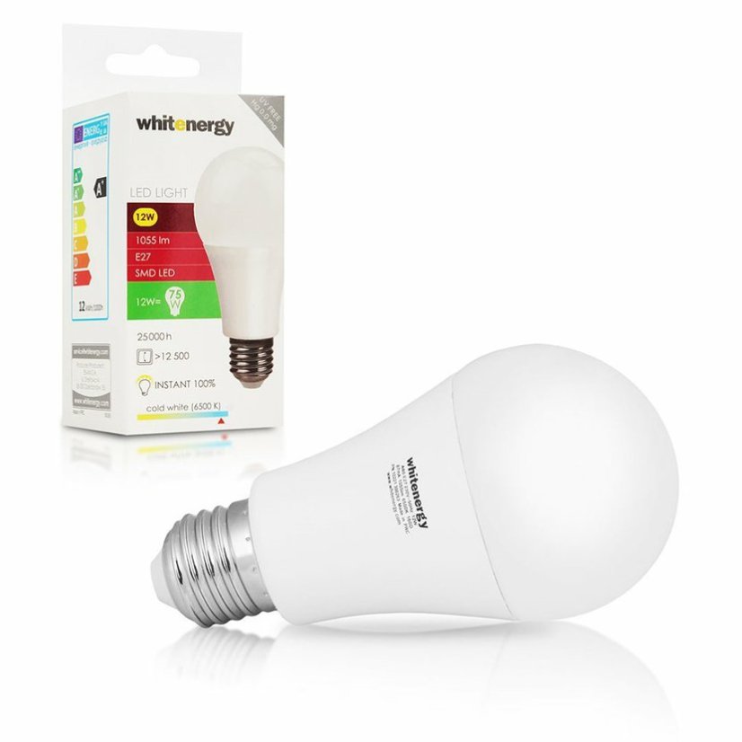 Whitenergy LED žárovka SMD2835 A60 E27 12W bílá mléčná studená