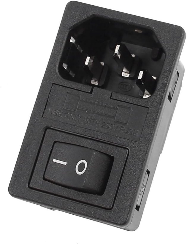 EARU napájecí zásuvka IEC320 C14 s kolébkovým spínačem a pojistkou 10A, černá