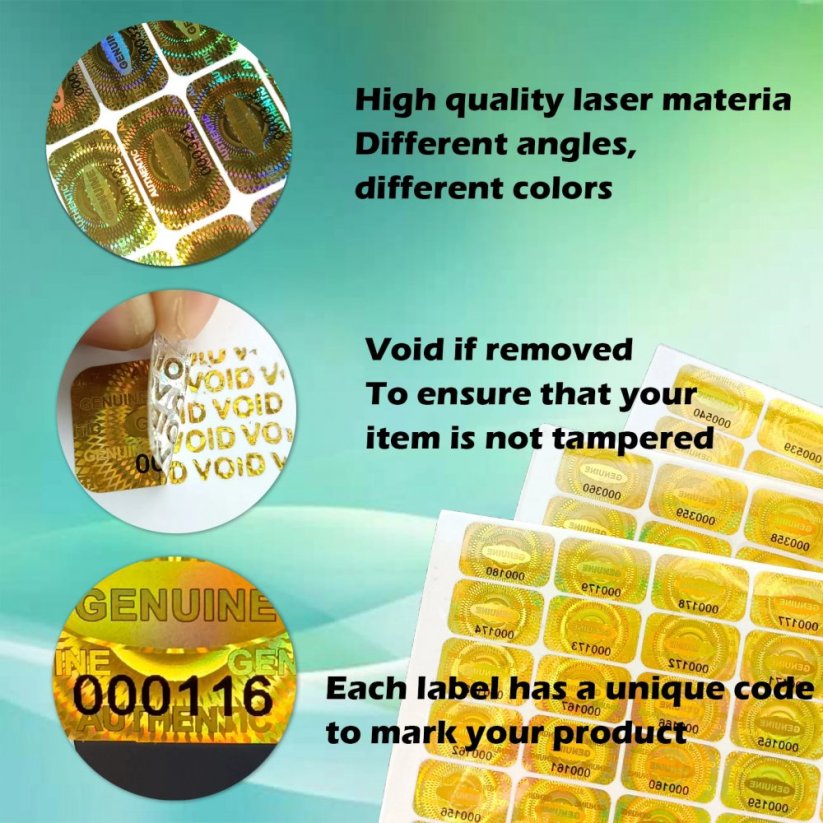 Holografické bezpečnostní nálepky (pečeť), 25x15mm, zlaté, arch 60ks