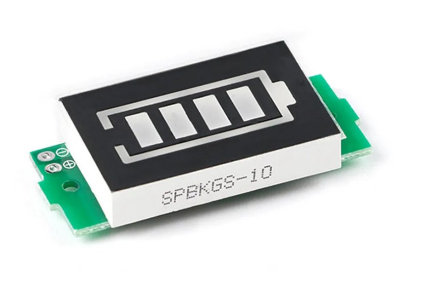 Indikátor kapacity lithium baterie, tvar baterie, 4 segmenty, 3-34V, 1S-8S, zelený