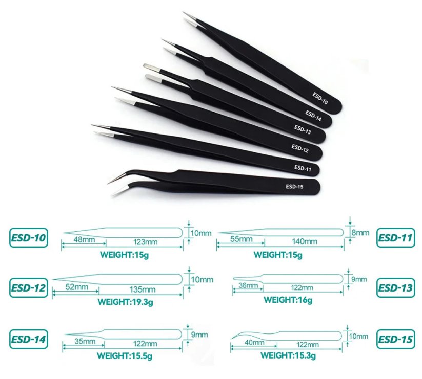 ESD antistatické pinzety - sada 6 kusů