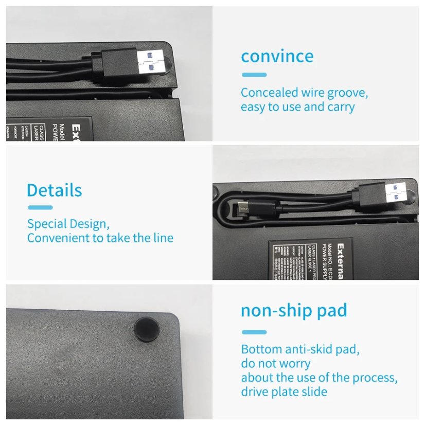 AMMTOO Externí DVD jednotka USB A/USB C 2.0/3.0, přenosná