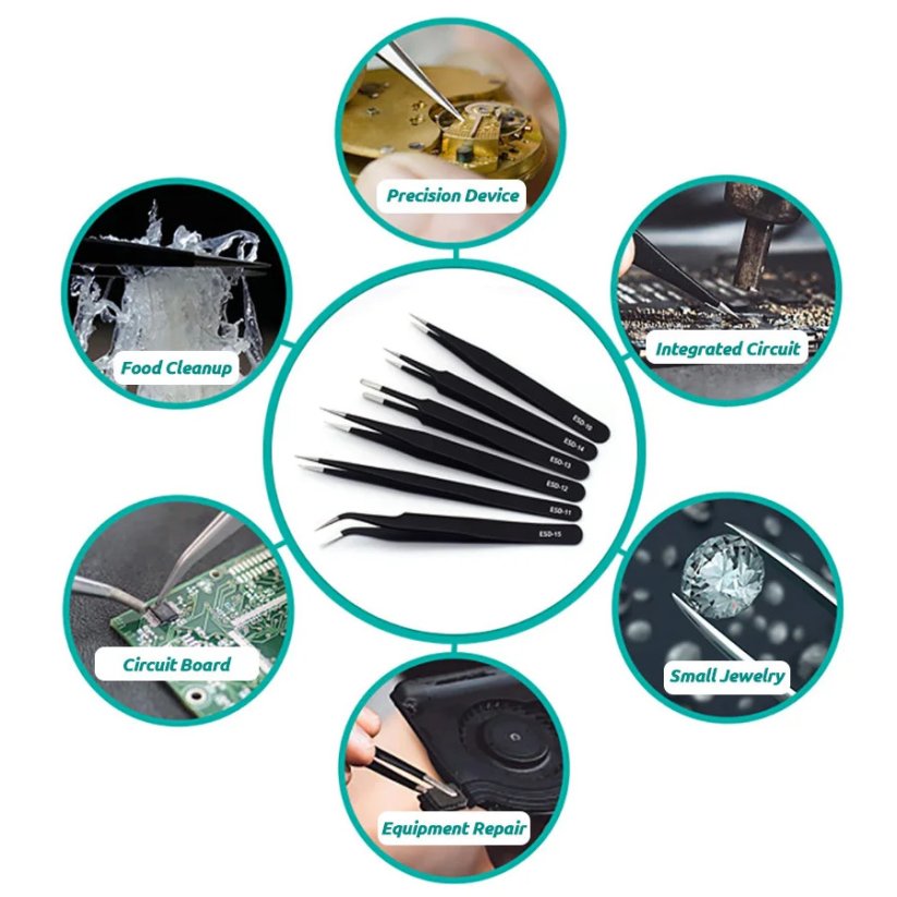 ESD antistatické pinzety - sada 6 kusů