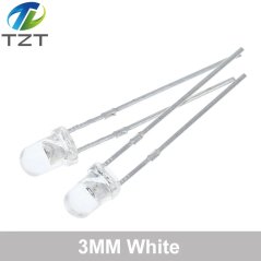TZT F3 Ultra Bright 3mm LED dioda, čirá, kulatá, bílá