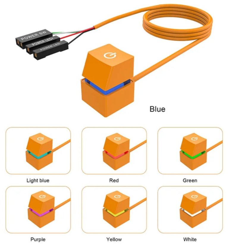 POWER BUTTON zapínací tlačítko externí pro stolní PC, oranžové, barevné LED podsvícení