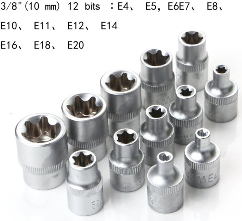 Sada 34-dílná bitů Torx, hvězdicových nástrčných klíčů E-Torx a hvězdicových nástrčných klíčů Plum Blossom (pentalobe)