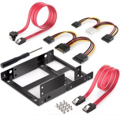 Sada rámeček pro 2x 2.5" HDD/SSD na 3.5" pozice, montážní sada s datovými a napájecími kabely SATA