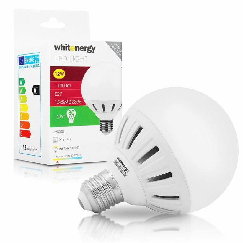 Whitenergy LED žárovka SMD2835 G95 E27 12W bílá mléčná teplá