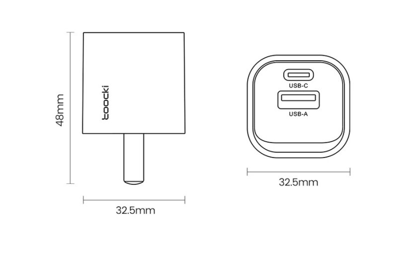 Toocki 33W nabíječka GaN USB C a USB A Quick Charge 3.0, černá
