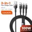 Toocki 3v1 USB kabel 6A 100W, USB-C / Micro USB / iPhone lightning, černý/šedý