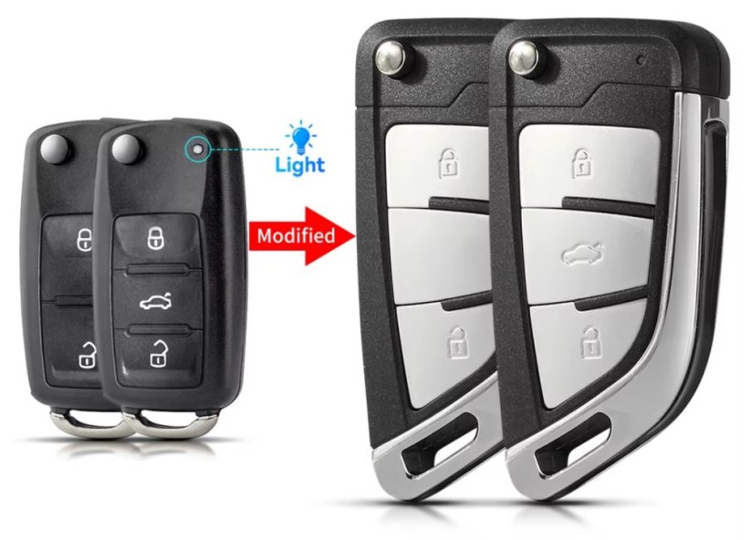 KEYYOU pouzdro klíče VW Škoda, flip, 3 tlačítka, modifikace 2