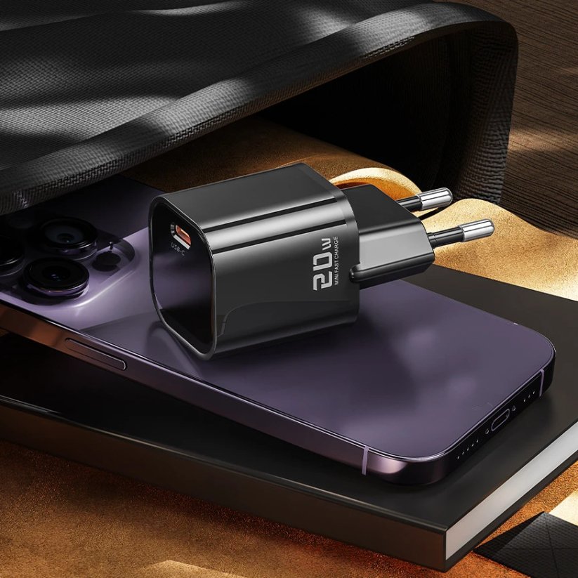 Toocki 20W nabíječka GaN USB C Quick Charge 3.0 s kabelem 1m USB C - USB C, černá