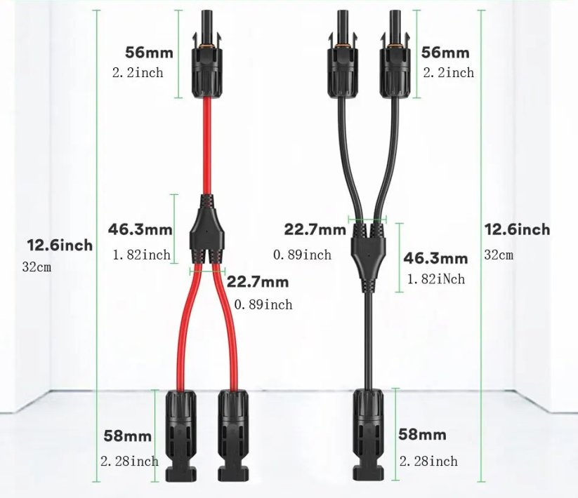Solární slučovací kabely 30A Y-větev pro 2 FV panely
