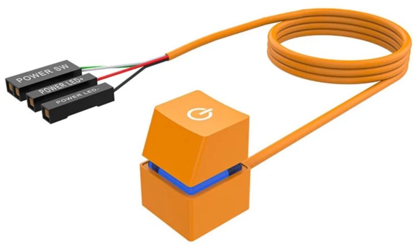 POWER BUTTON zapínací tlačítko externí pro stolní PC, oranžové, barevné LED podsvícení