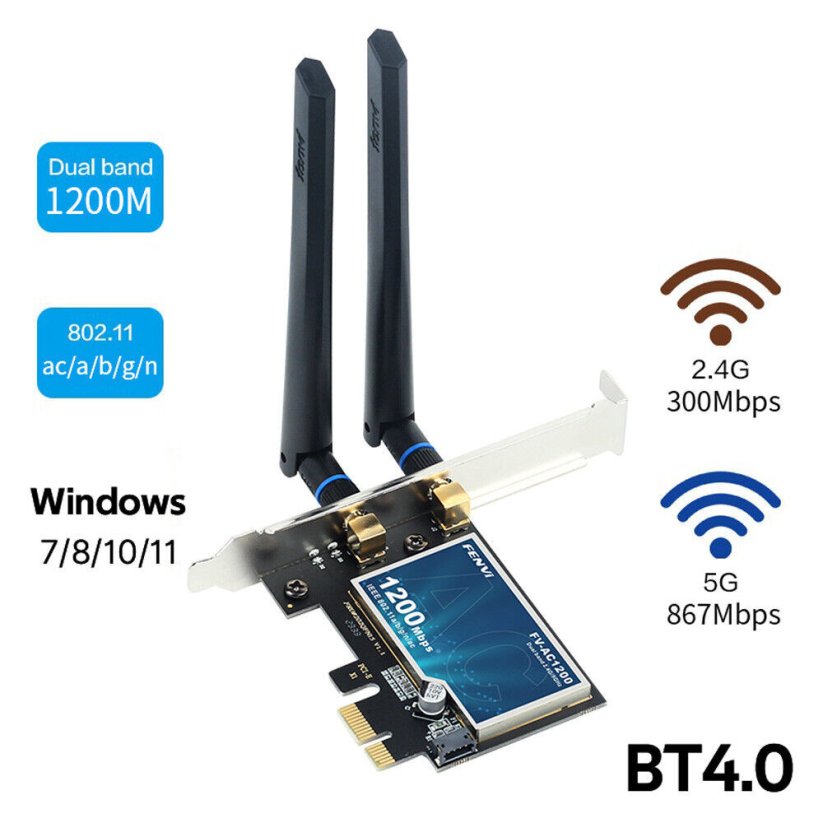 Fenvi WiFi5/BT4.0 AC1200 PCIe karta, 2 antény, 867 Mb/s WiFi5, Bluetooth 4.0 Dual Band 2,4/5Ghz, 802.11ac