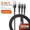 Toocki 3v1 USB kabel 6A 100W, USB-C / Micro USB / iPhone lightning, černý/šedý