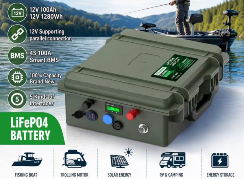 LFP12100-JG LiFePO4 outdoor baterie 12V 100Ah 1280Wh s Bluetooth BMS