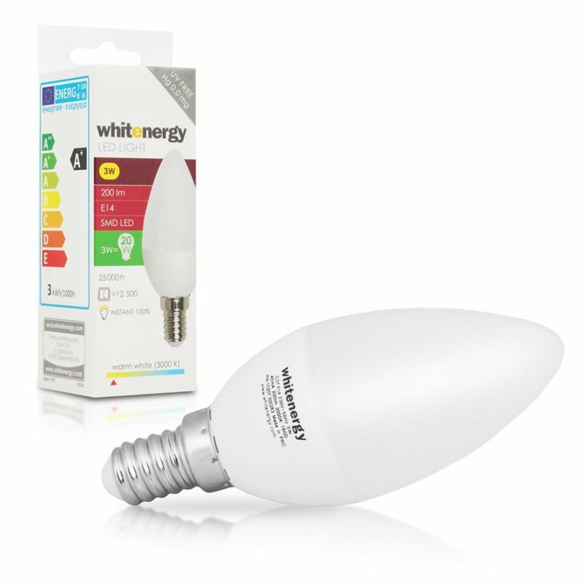 Whitenergy LED žárovka SMD2835 C37 E14 3W bílá mléčná teplá - svíčka