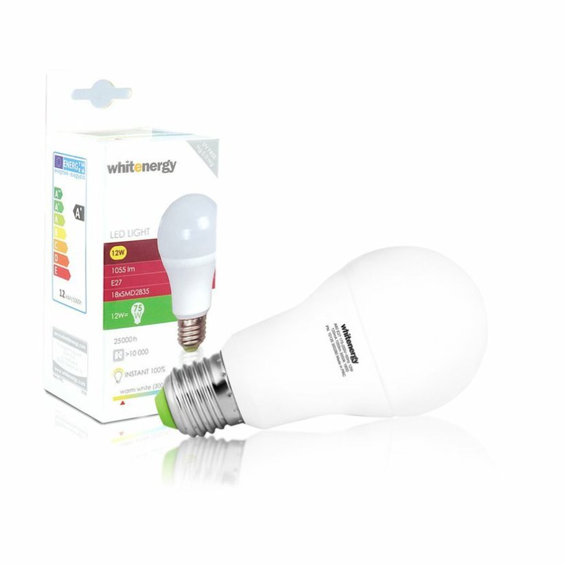Whitenergy LED žárovka SMD2835 A60 E27 12W bílá mléčná teplá