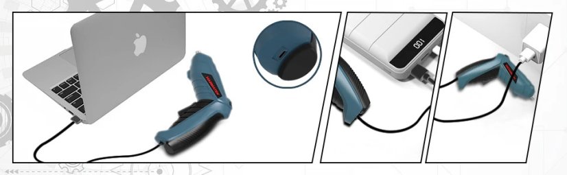 HANMATEK elektrický šroubovák, dobíjecí, sada s 10 bity