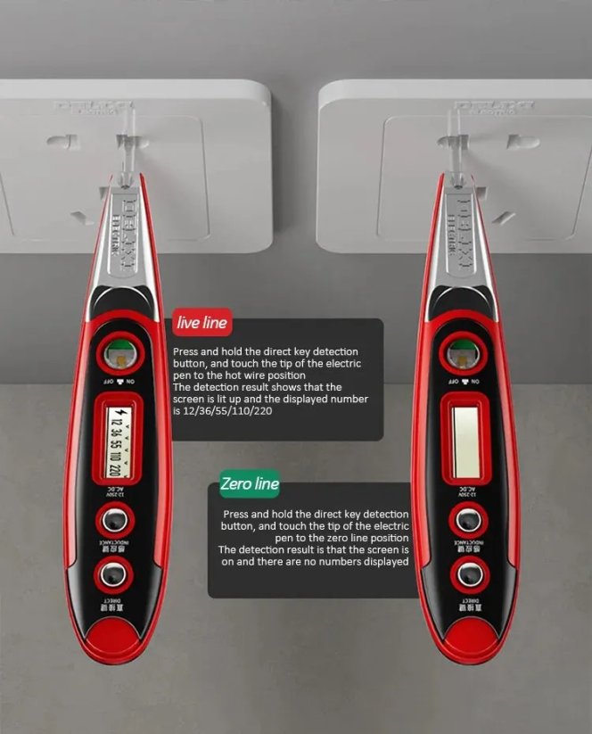 DELIXI ELECTRIC testovací pero 12-220V s displejem a světlem